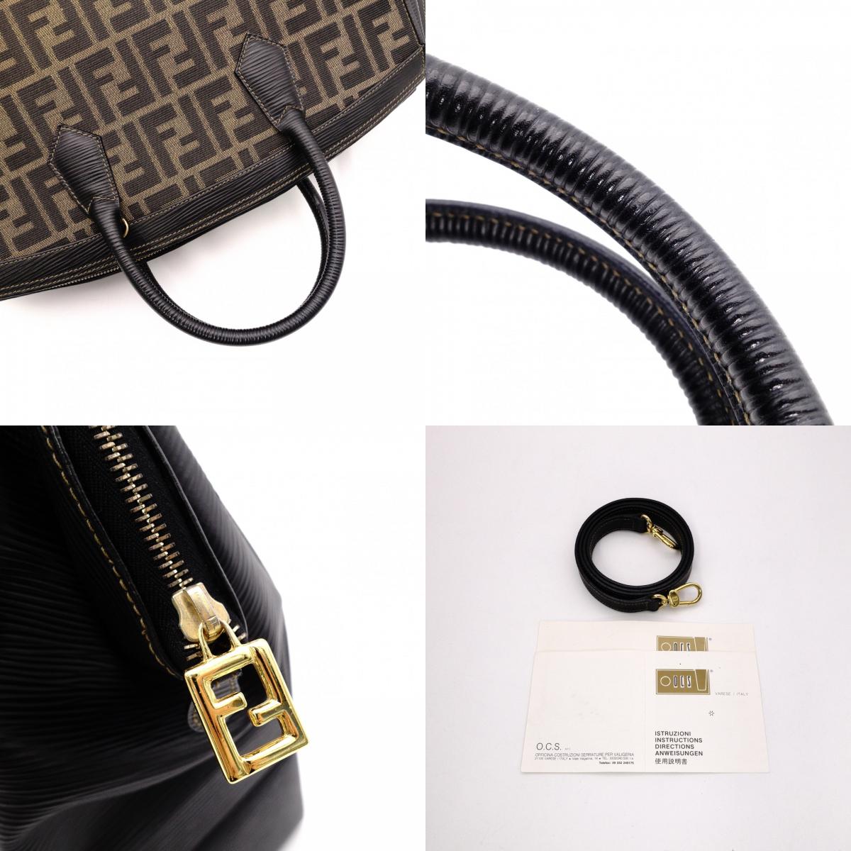 FENDI Vanity Zucca Handbag, Canvas and Leather, Black, Travel Bag