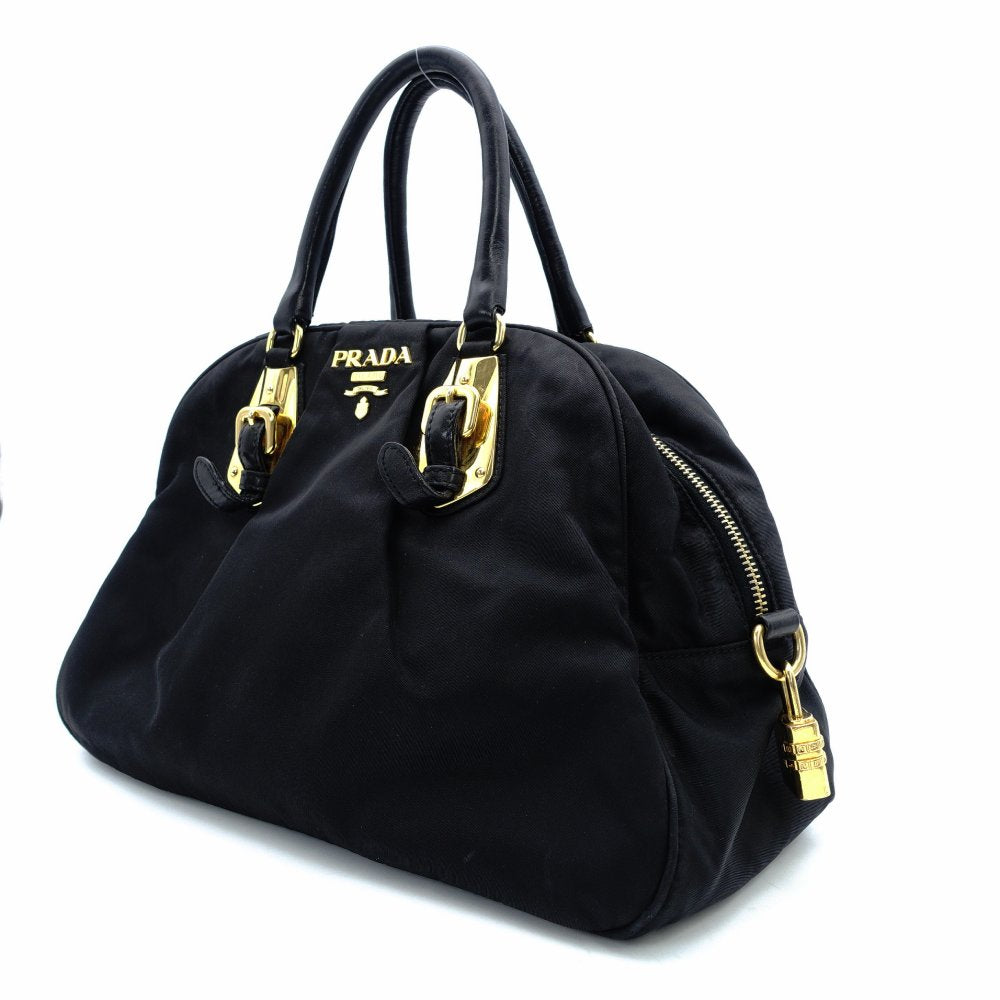 PRADA Tesuto Nylon Handbag Black Gold Hardware Logo 7-11-773