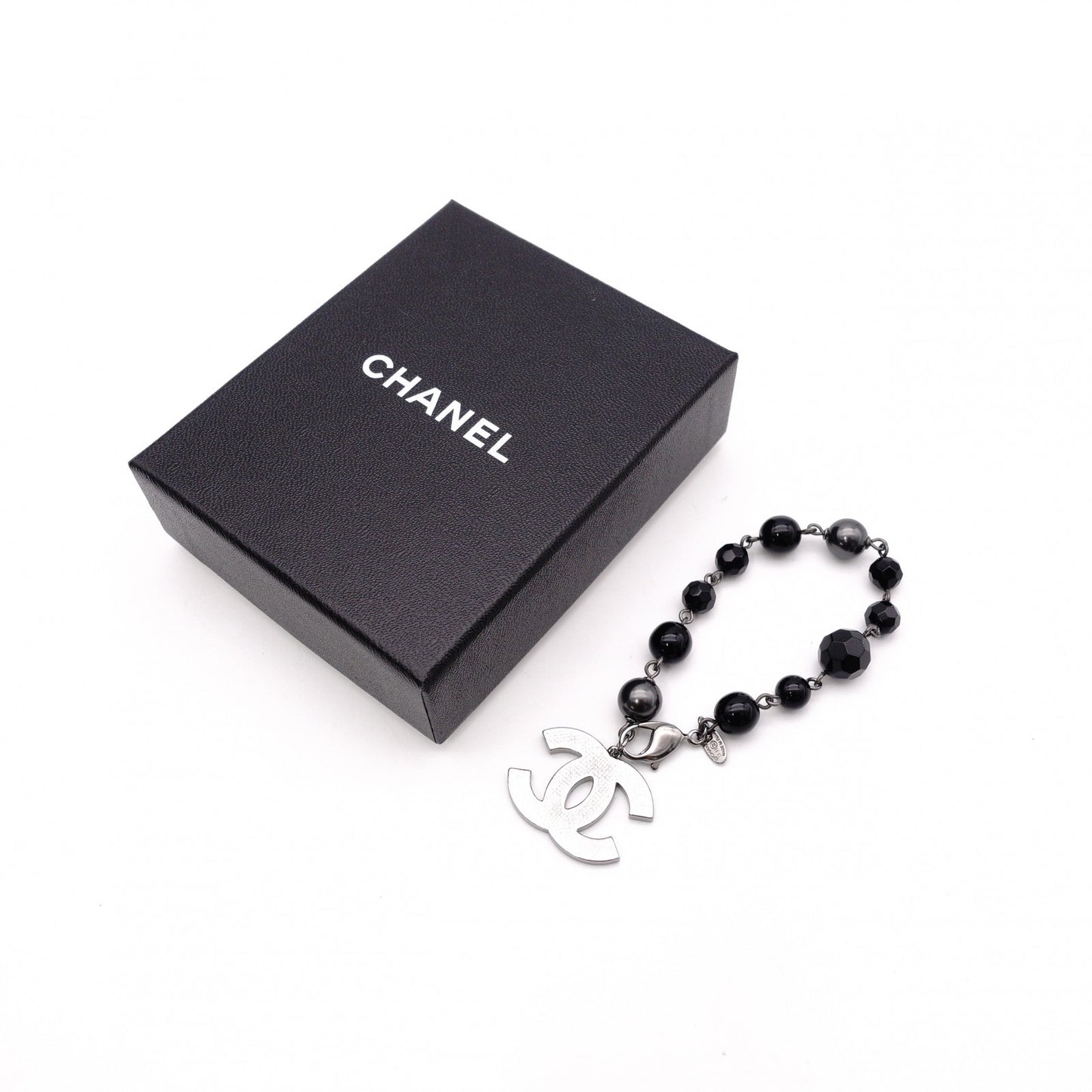 CHANEL Bracelet, Metal and Plastic, Black and Gunmetal, CC Logo