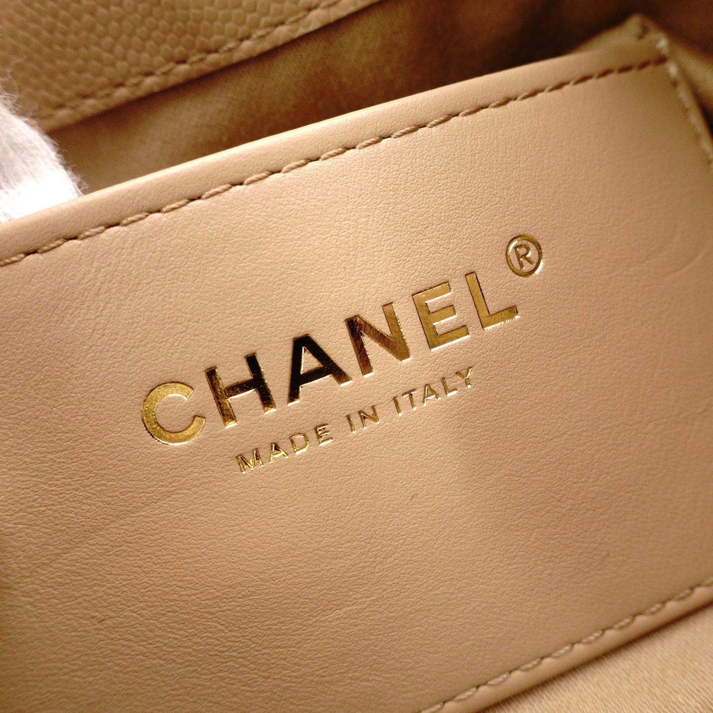 CHANEL Caviar Skin Chanel 25 Mini Shoulder Bag, Leather, Beige, Gold Hardware, IC Plate