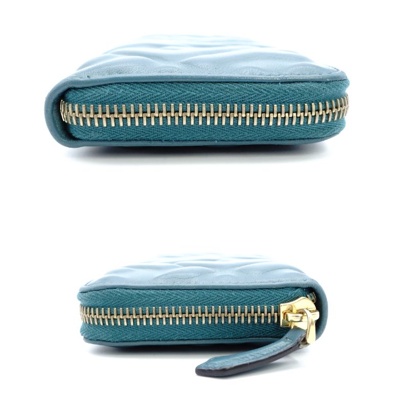 FENDI Zucca Baguette Long Wallet Leather Zippy Wallet Turquoise FF Logo Gold Hardware 7-11-625