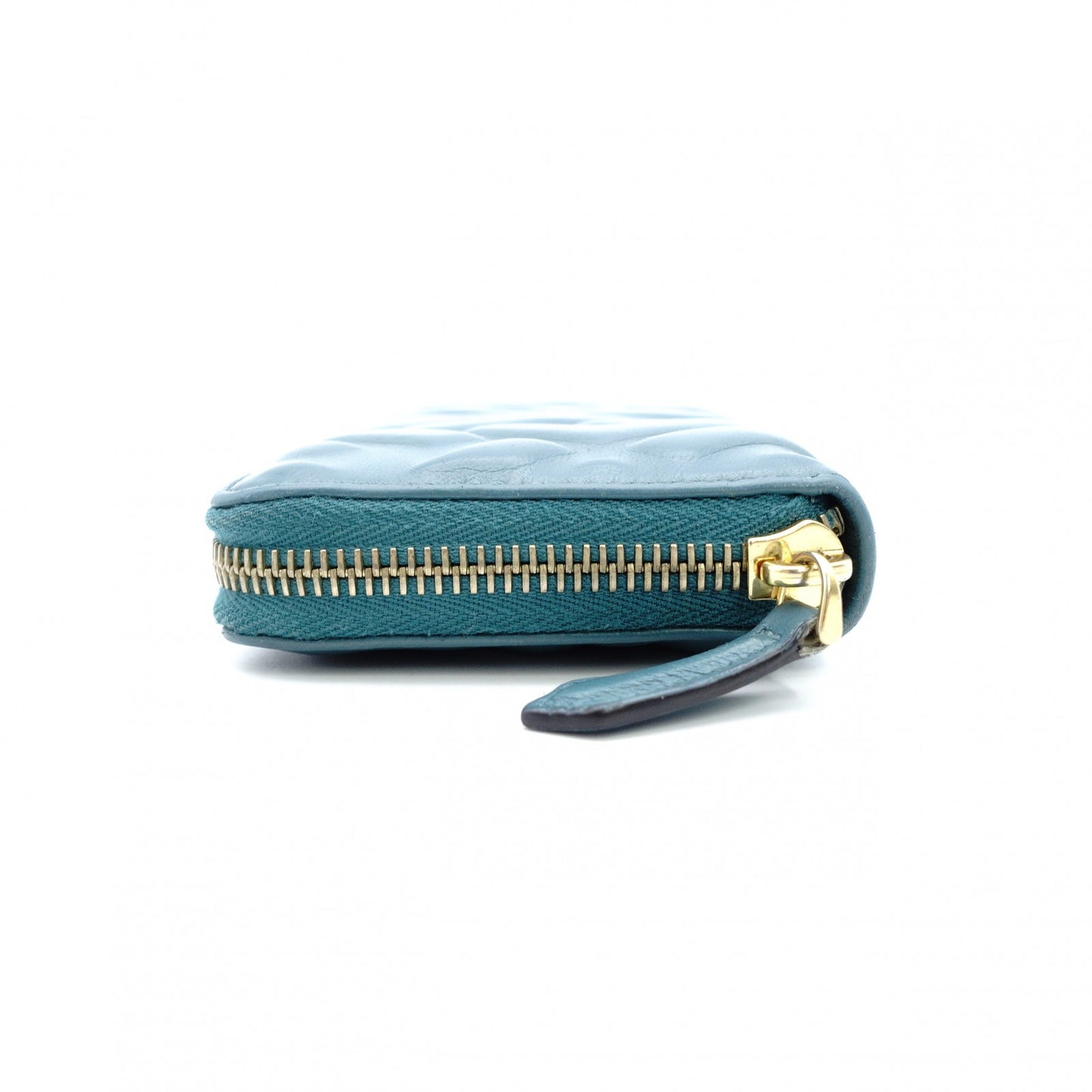 FENDI Zucca Baguette Long Wallet Leather Zippy Wallet Turquoise FF Logo Gold Hardware 7-11-625
