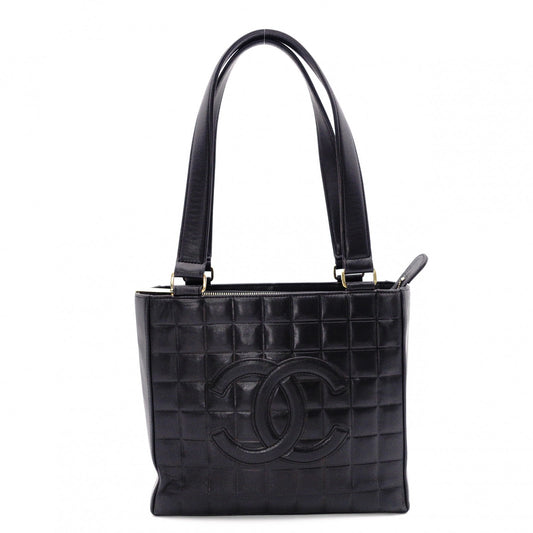 CHANEL Choco Bar Tote Bag, Shoulder Bag, Leather, Black