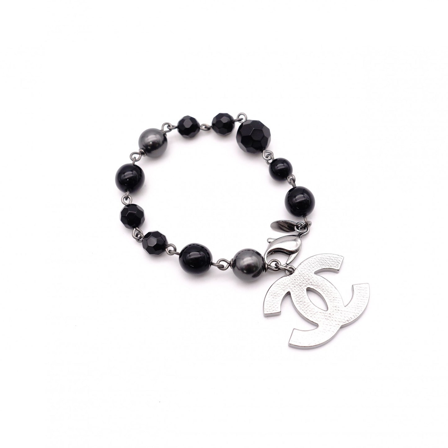 CHANEL Bracelet, Metal and Plastic, Black and Gunmetal, CC Logo