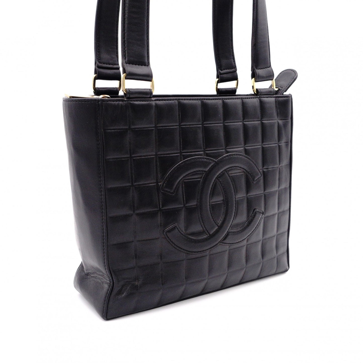 CHANEL Choco Bar Tote Bag, Shoulder Bag, Leather, Black