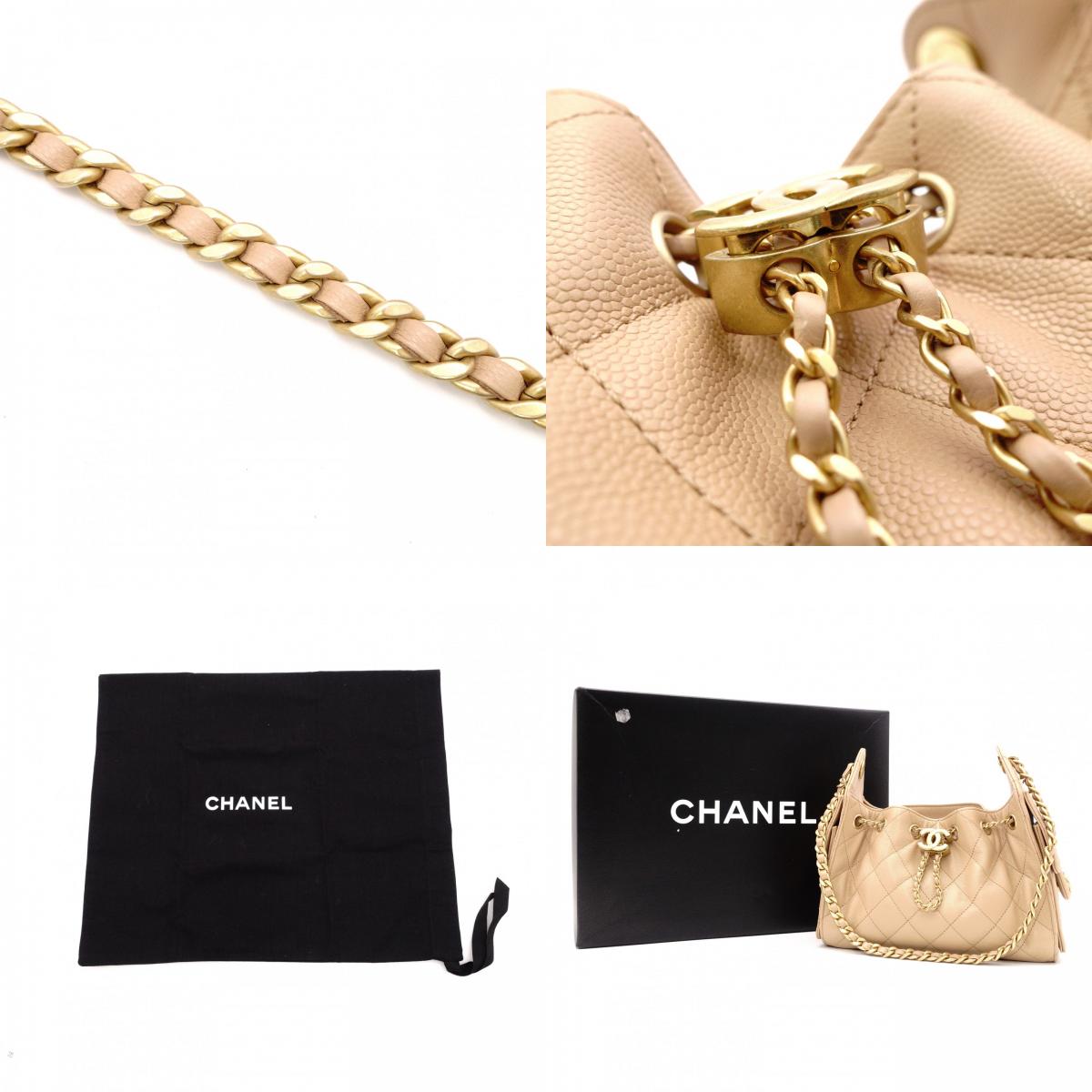 CHANEL Caviar Skin Chanel 25 Mini Shoulder Bag, Leather, Beige, Gold Hardware, IC Plate