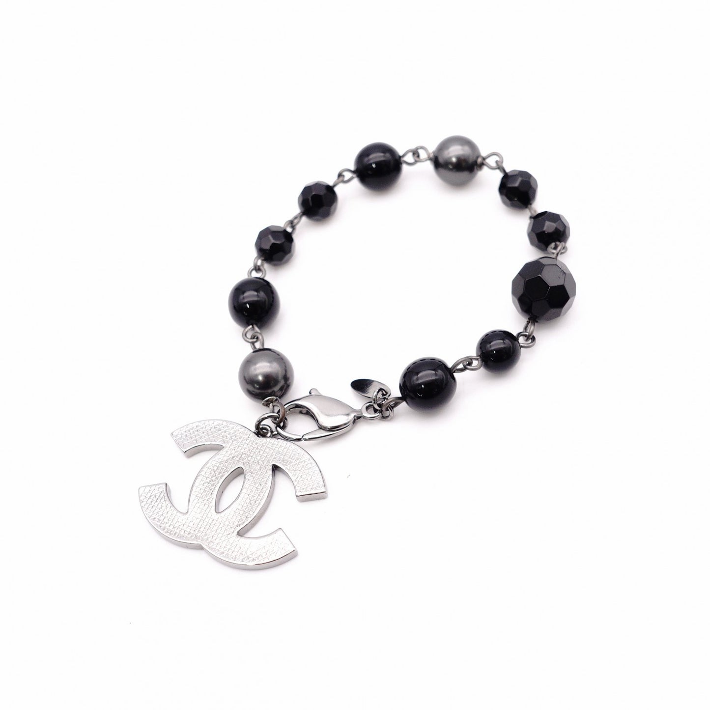 CHANEL Bracelet, Metal and Plastic, Black and Gunmetal, CC Logo