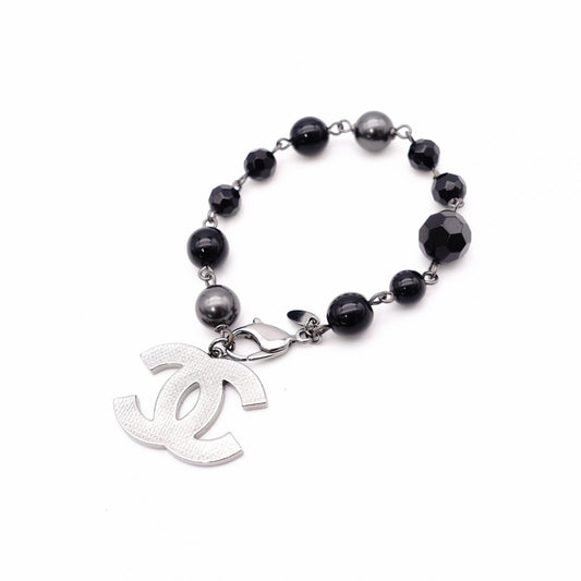 CHANEL Bracelet, Metal and Plastic, Black and Gunmetal, CC Logo
