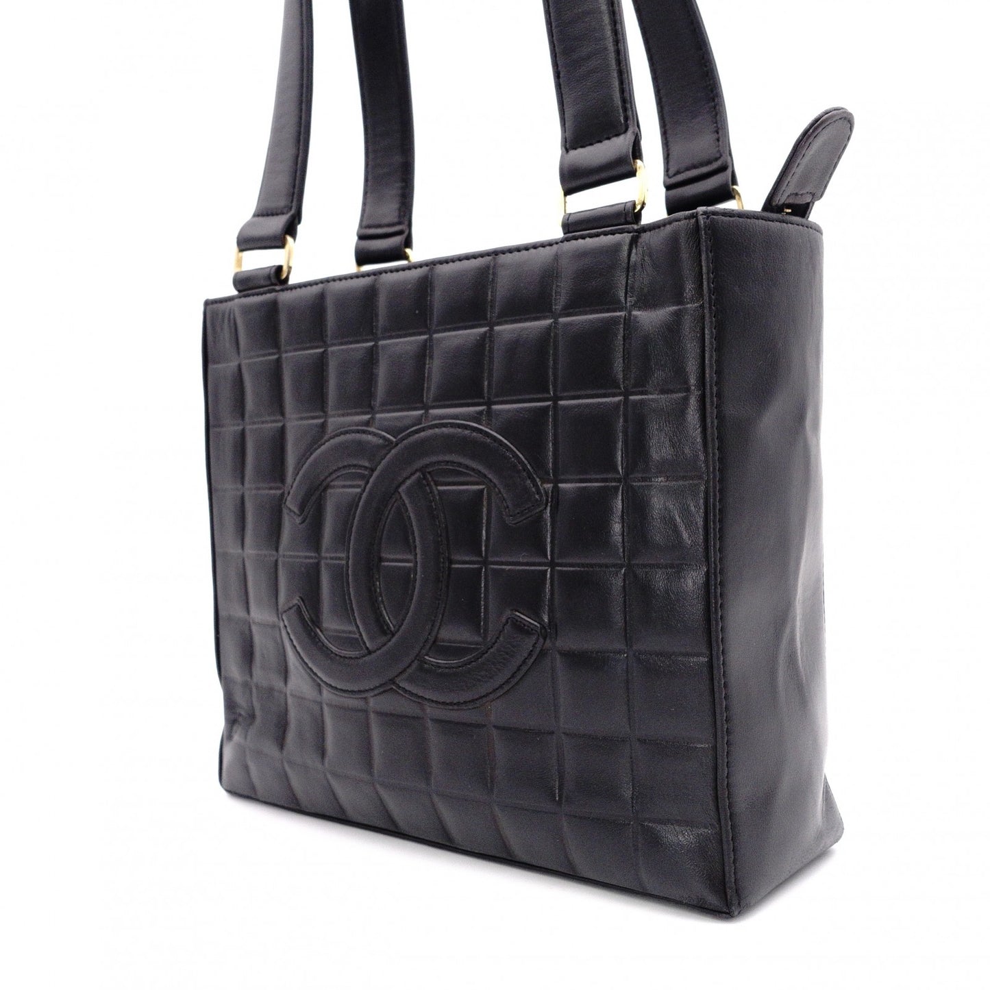 CHANEL Choco Bar Tote Bag, Shoulder Bag, Leather, Black