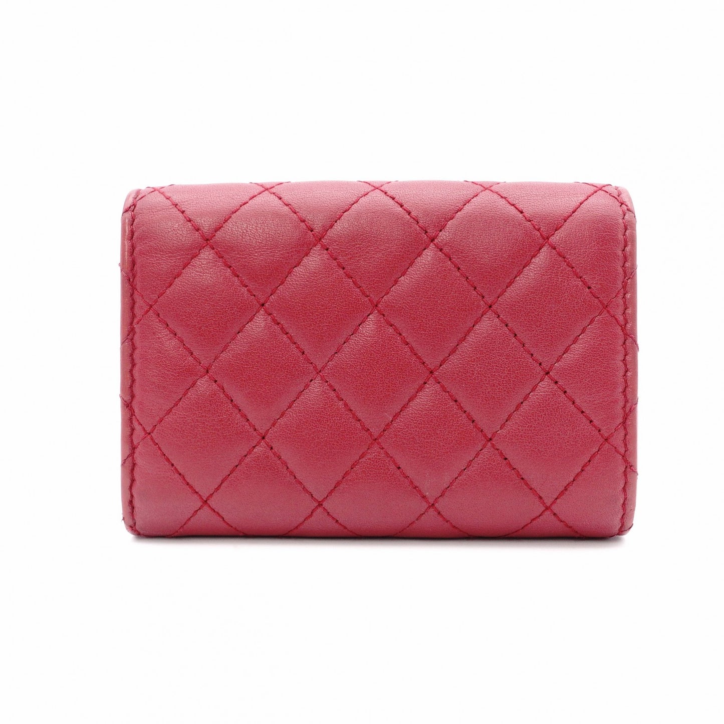 CHANEL Boy Chanel Tri-fold Wallet, Leather, Red Lambskin, Gold Hardware