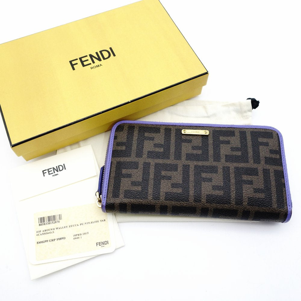FENDI Zucca Zippy Wallet Long Wallet Brown × Purple PVC Leather Wallet with Box 7-12-533
