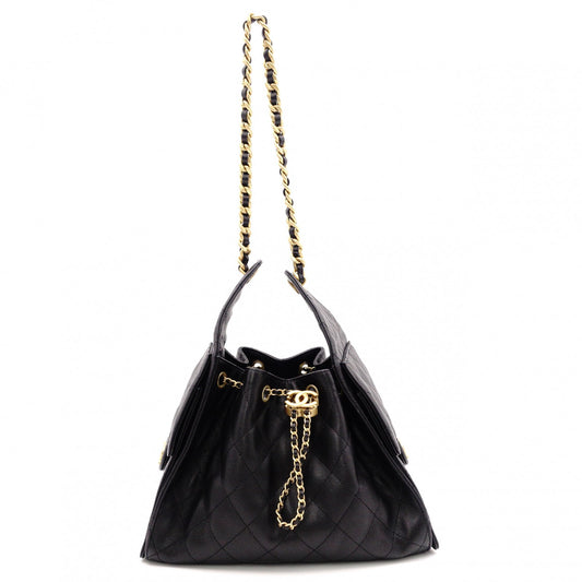 CHANEL Caviar Skin Chanel 25 Small Shoulder Bag, Leather, Black, Gold Hardware, IC Plate