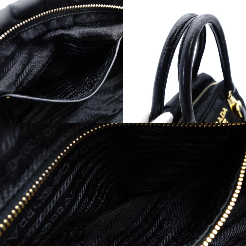 PRADA Tesuto Nylon Handbag Black Gold Hardware Logo 7-11-773