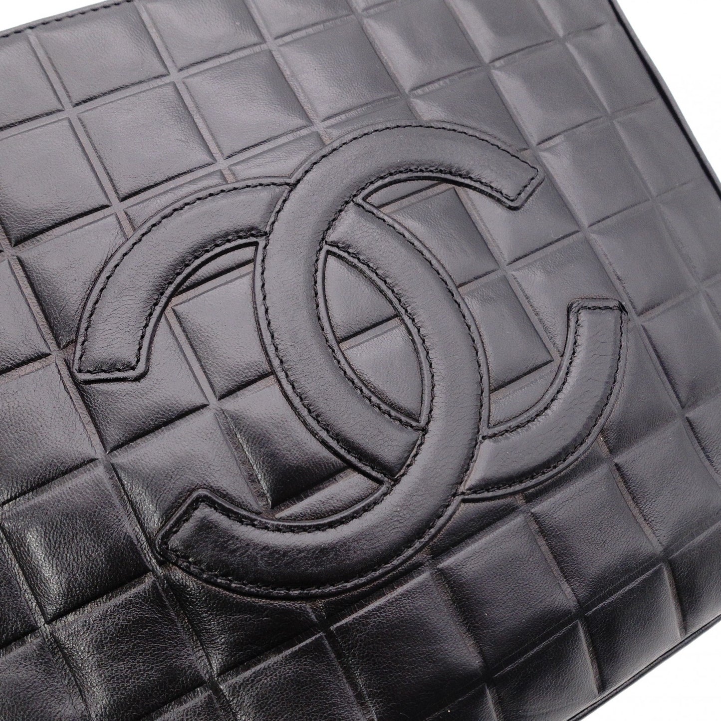 CHANEL Choco Bar Tote Bag, Shoulder Bag, Leather, Black