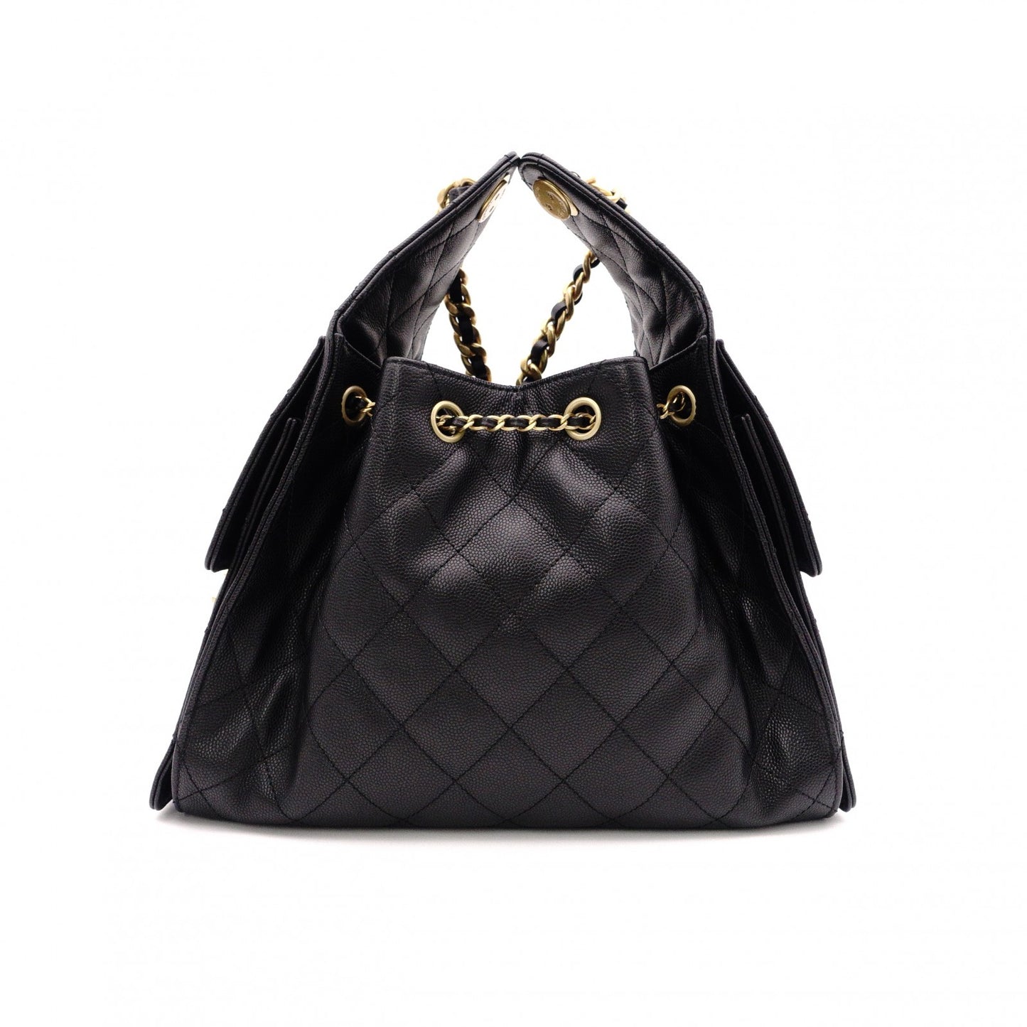 CHANEL Caviar Skin Chanel 25 Small Shoulder Bag, Leather, Black, Gold Hardware, IC Plate