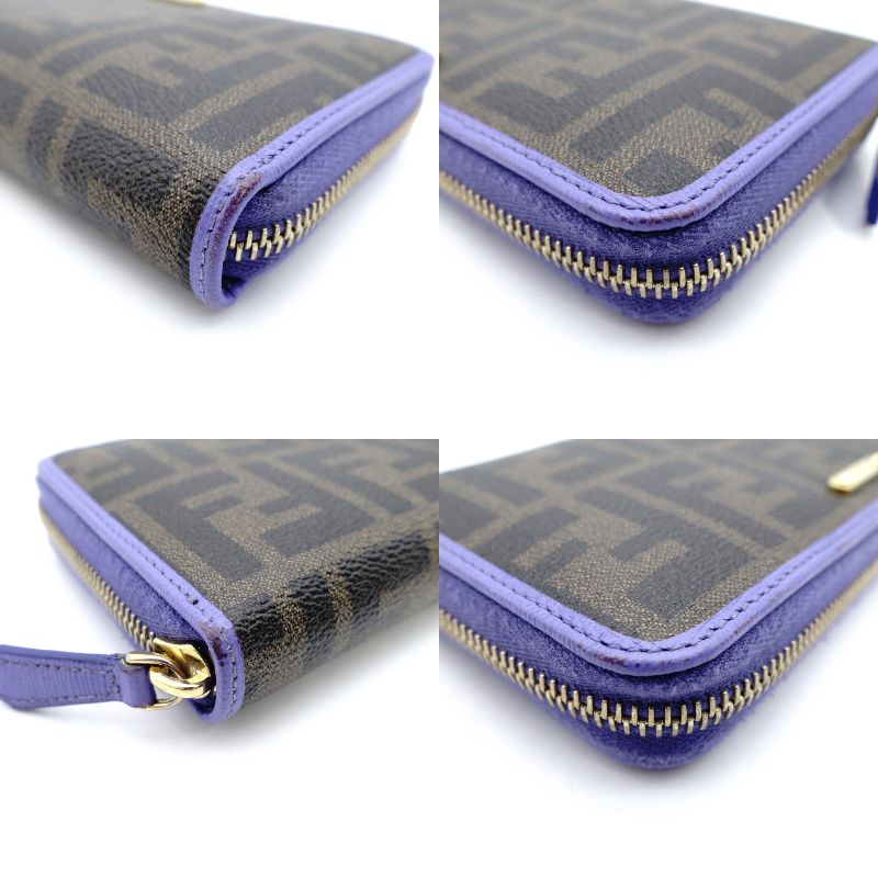 FENDI Zucca Zippy Wallet Long Wallet Brown × Purple PVC Leather Wallet with Box 7-12-533