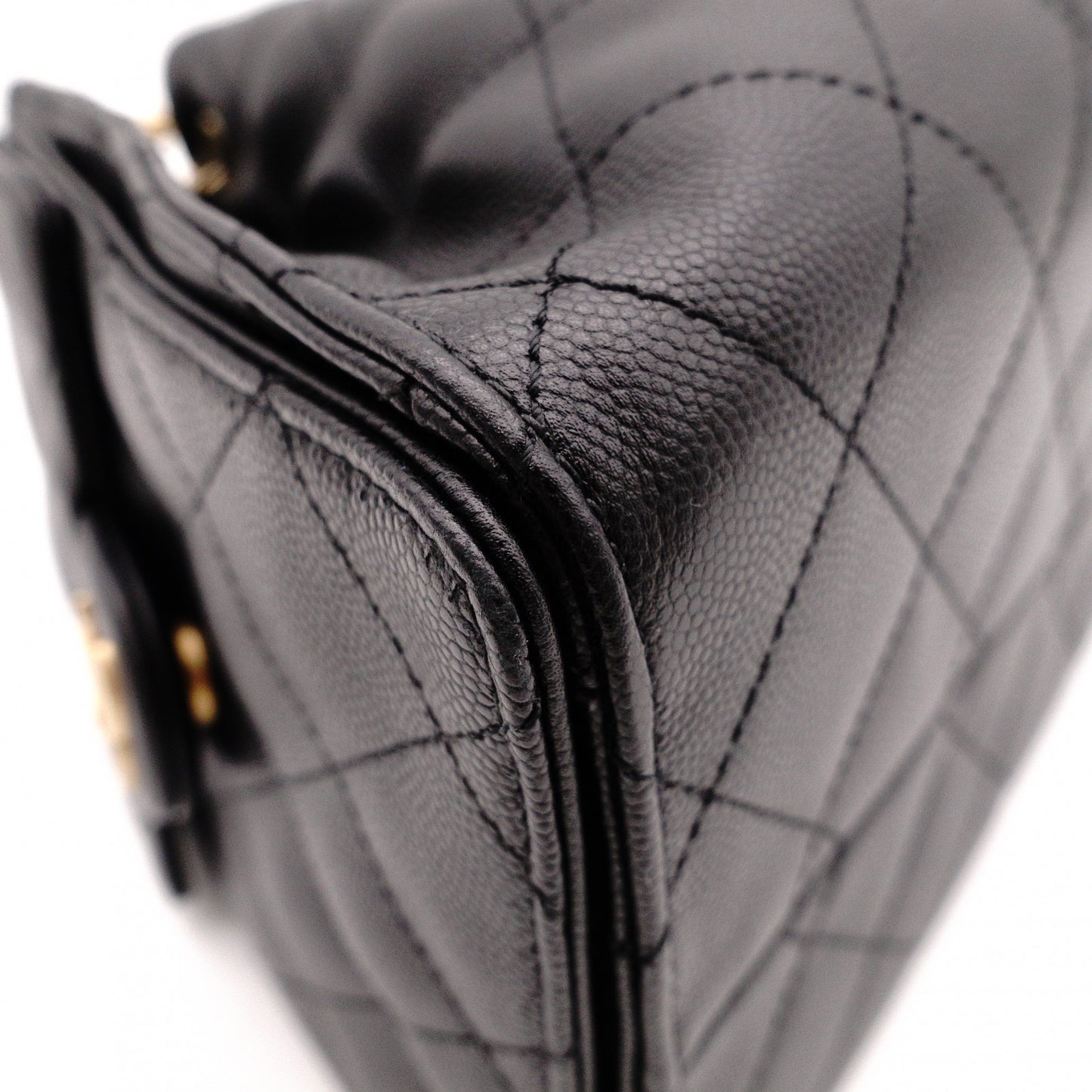 CHANEL Caviar Skin Chanel 25 Small Shoulder Bag, Leather, Black, Gold Hardware, IC Plate