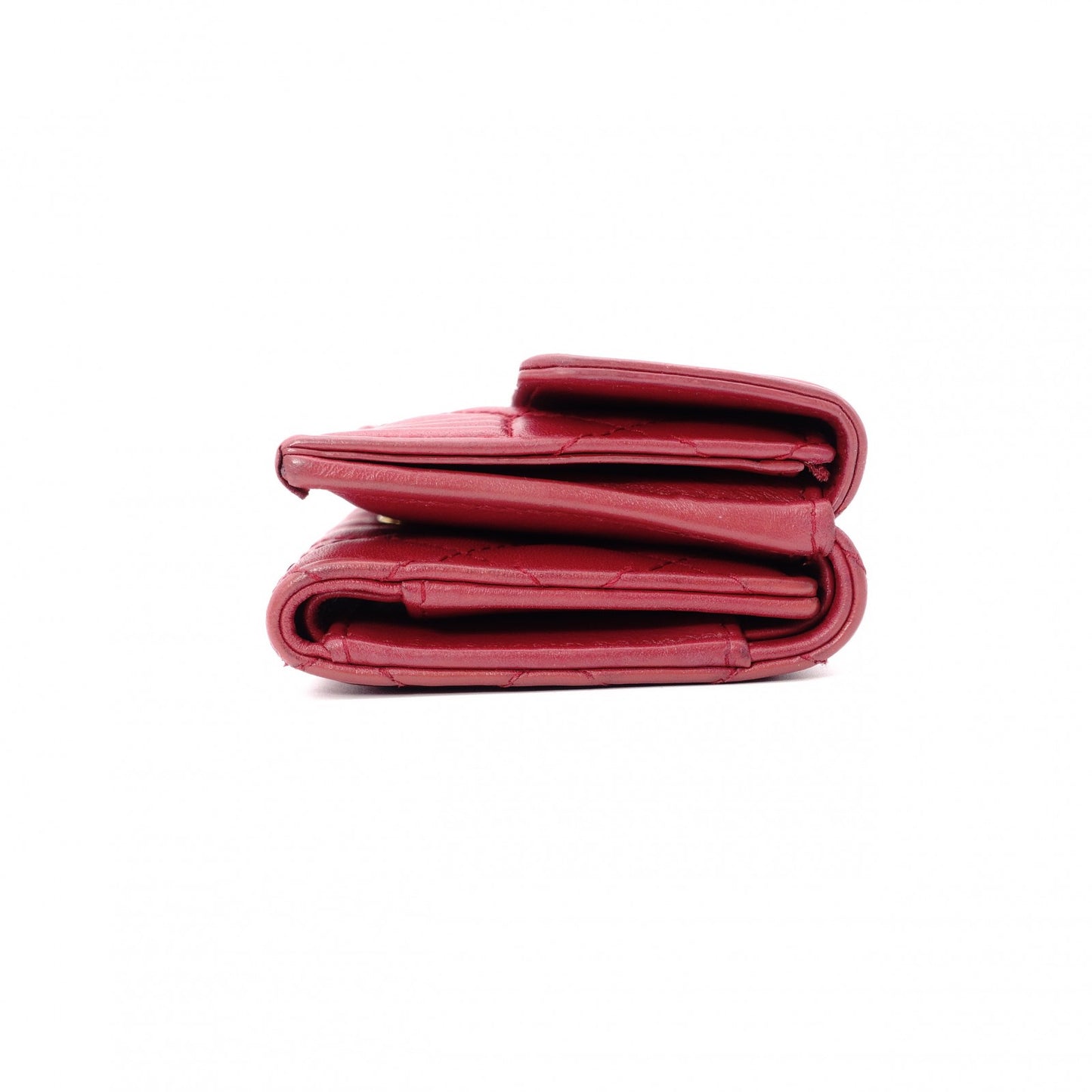 CHANEL Boy Chanel Tri-fold Wallet, Leather, Red Lambskin, Gold Hardware