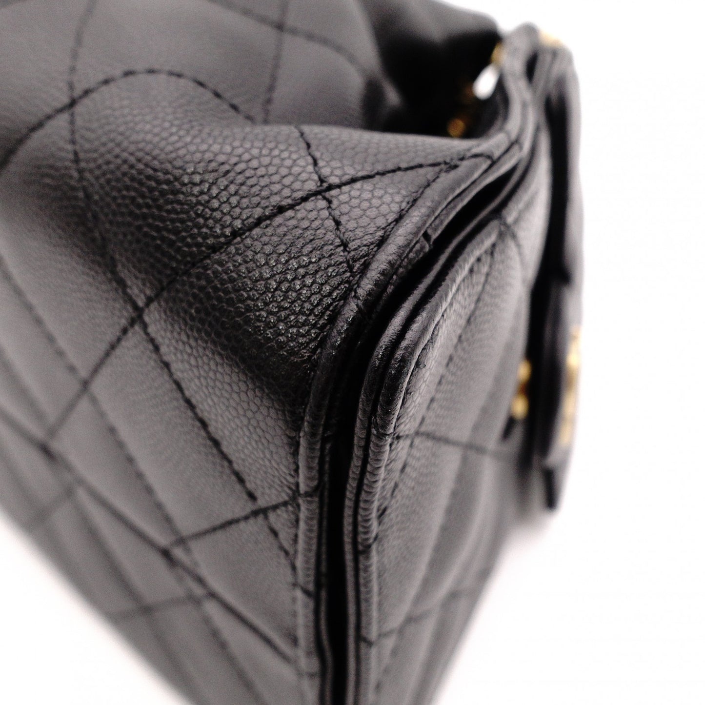 CHANEL Caviar Skin Chanel 25 Small Shoulder Bag, Leather, Black, Gold Hardware, IC Plate