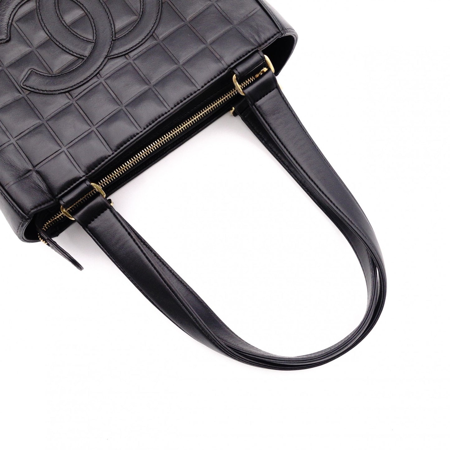 CHANEL Choco Bar Tote Bag, Shoulder Bag, Leather, Black