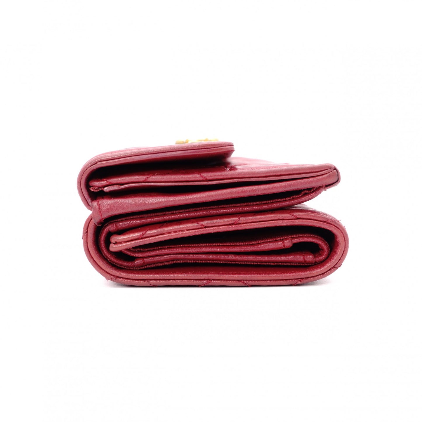 CHANEL Boy Chanel Tri-fold Wallet, Leather, Red Lambskin, Gold Hardware