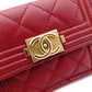 CHANEL Boy Chanel Tri-fold Wallet, Leather, Red Lambskin, Gold Hardware
