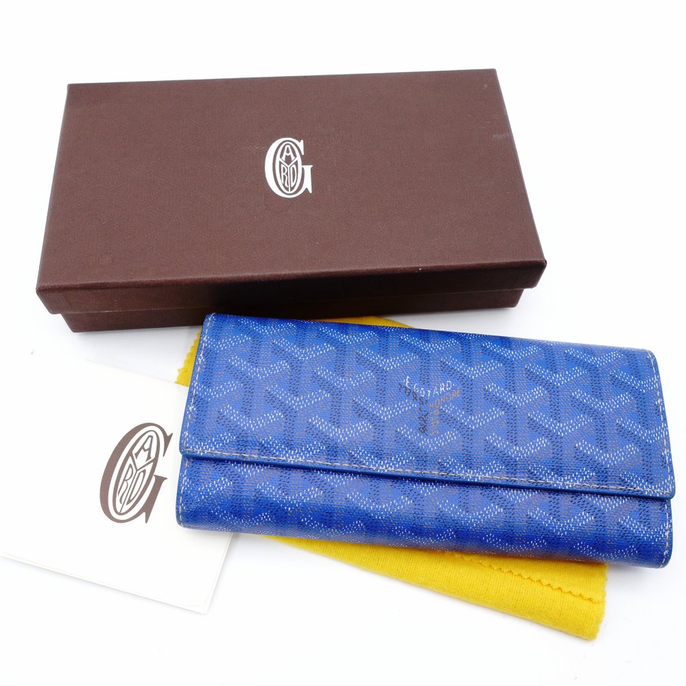 GOYARD Valenine Long Wallet Long Wallet Blue Logo Blue Leather Wallet 7-12-603