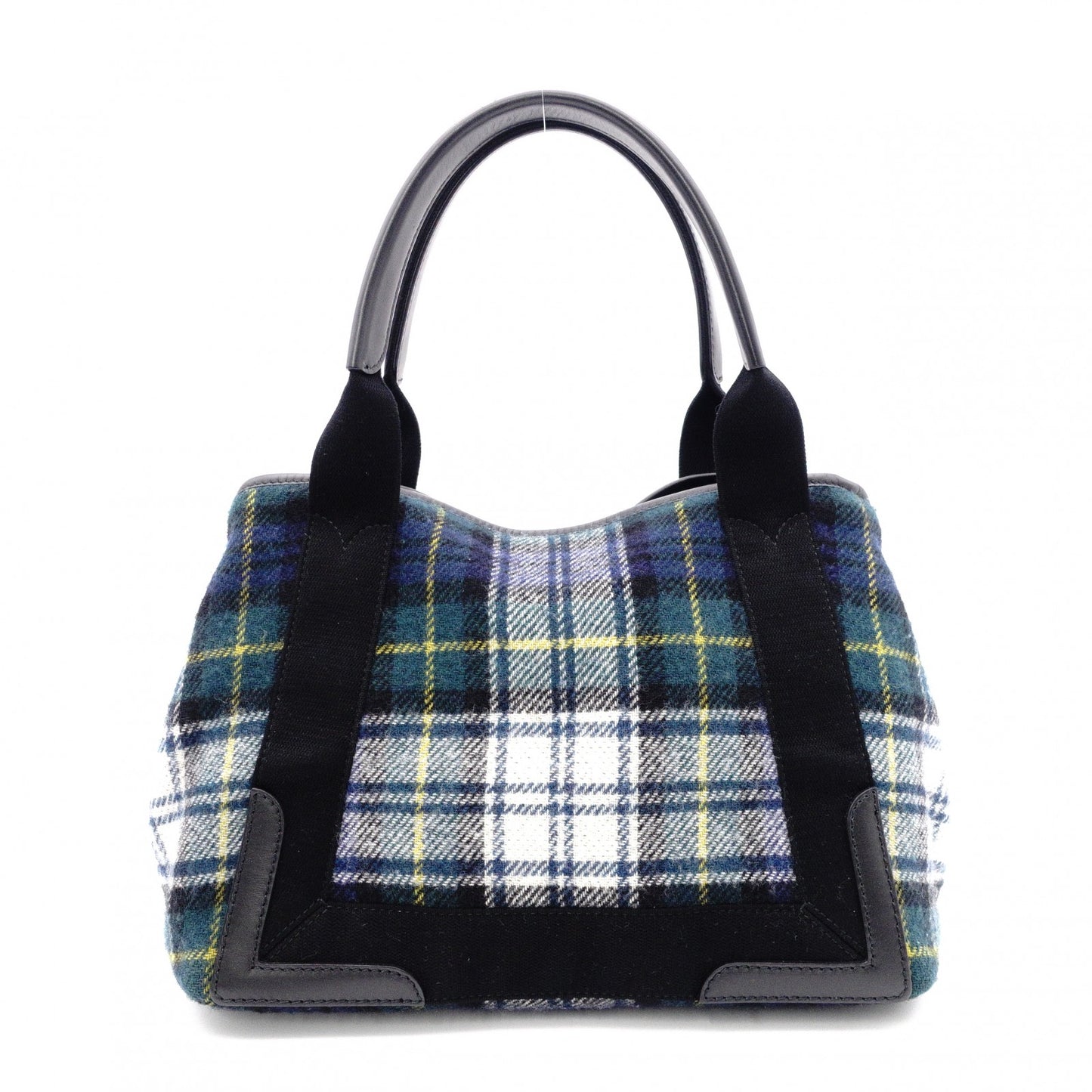 BALENCIAGA Navy Cabas S Handbag, Wool and Leather, Green Tones, with Pouch