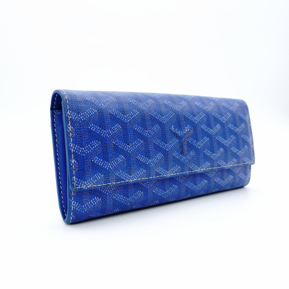 GOYARD Valenine Long Wallet Long Wallet Blue Logo Blue Leather Wallet 7-12-603