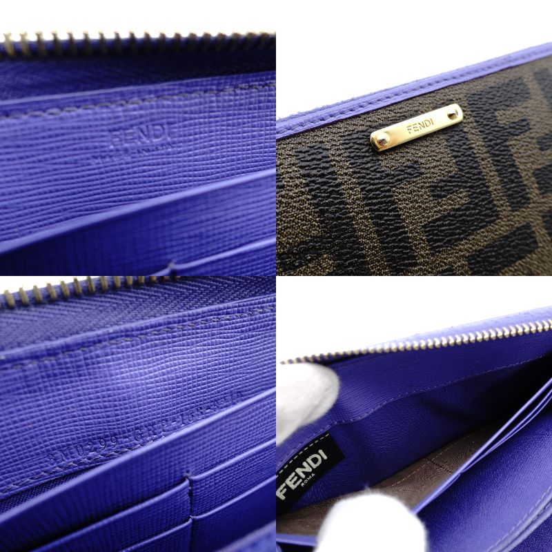 FENDI Zucca Zippy Wallet Long Wallet Brown × Purple PVC Leather Wallet with Box 7-12-533