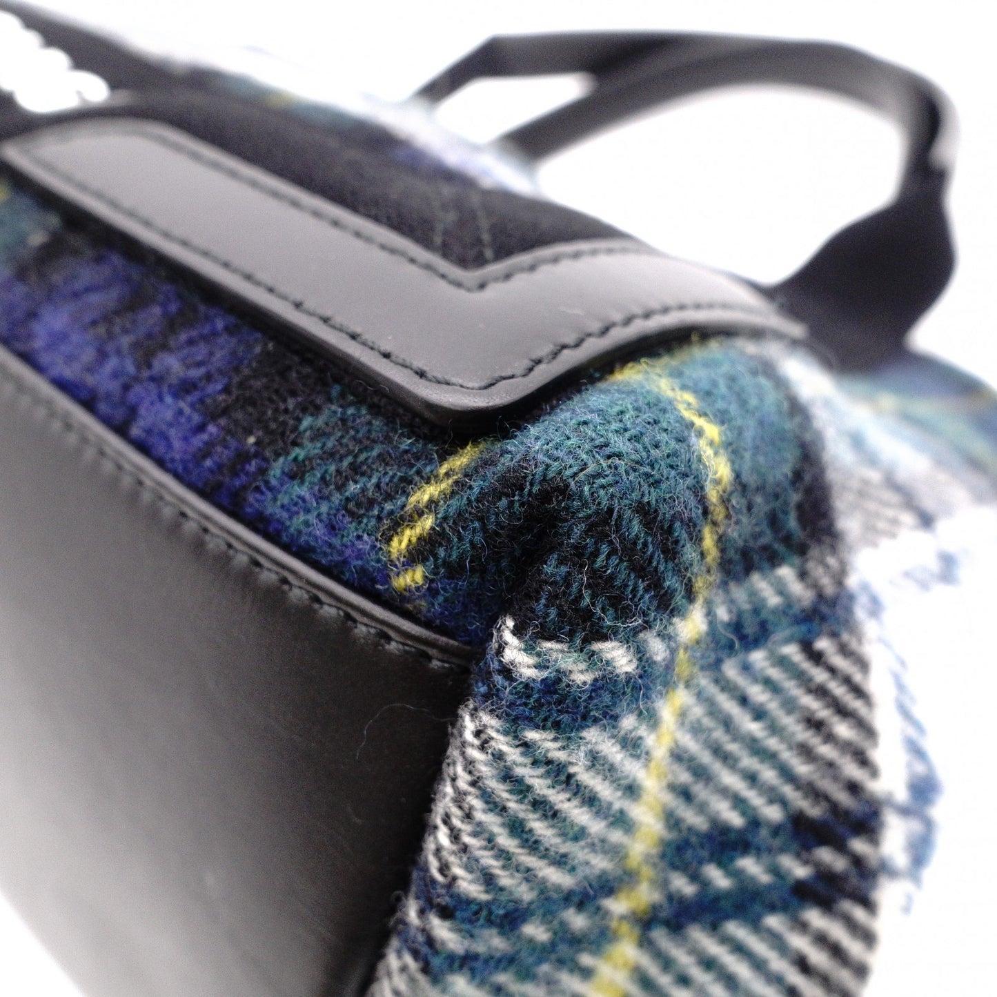 BALENCIAGA Navy Cabas S Handbag, Wool and Leather, Green Tones, with Pouch