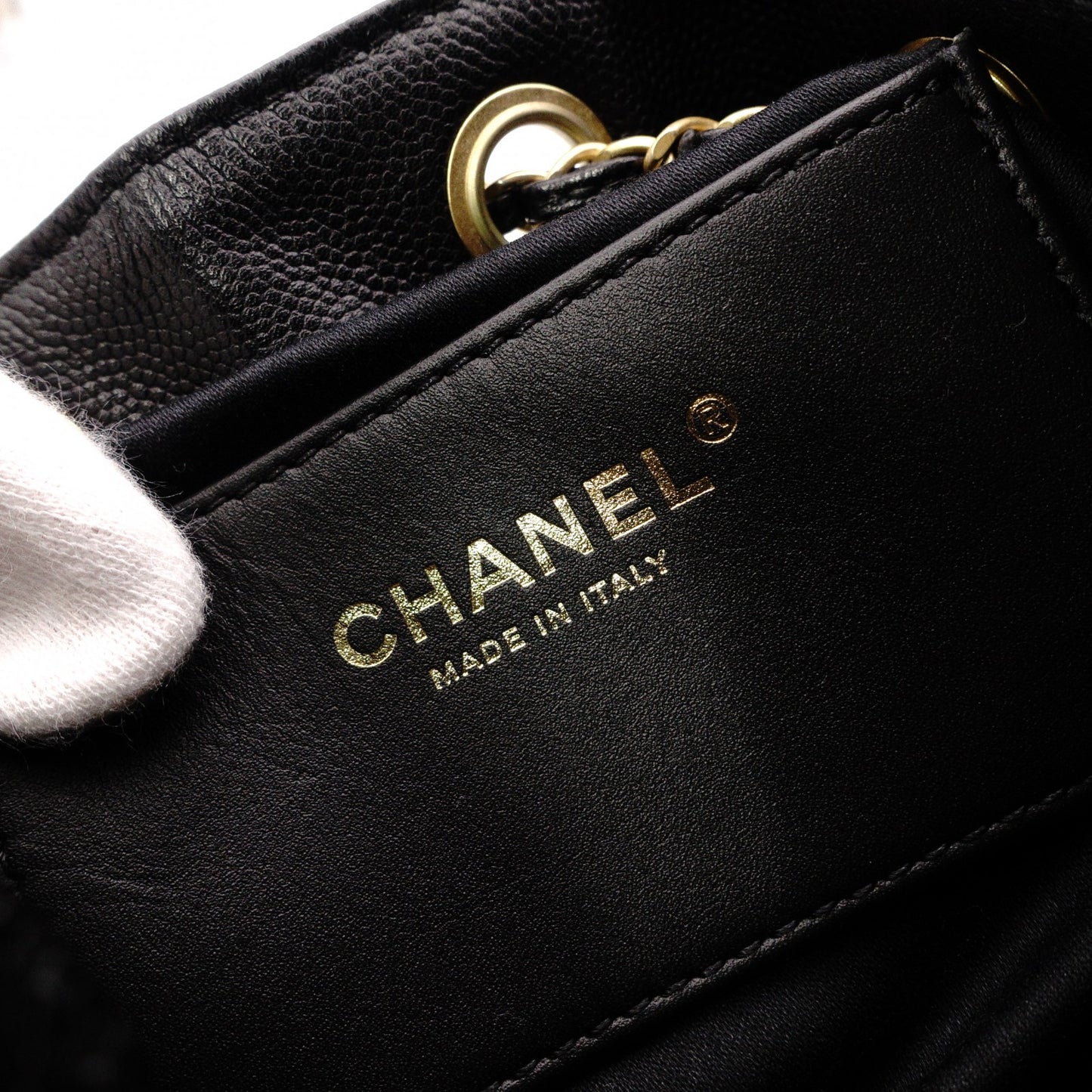 CHANEL Caviar Skin Chanel 25 Small Shoulder Bag, Leather, Black, Gold Hardware, IC Plate