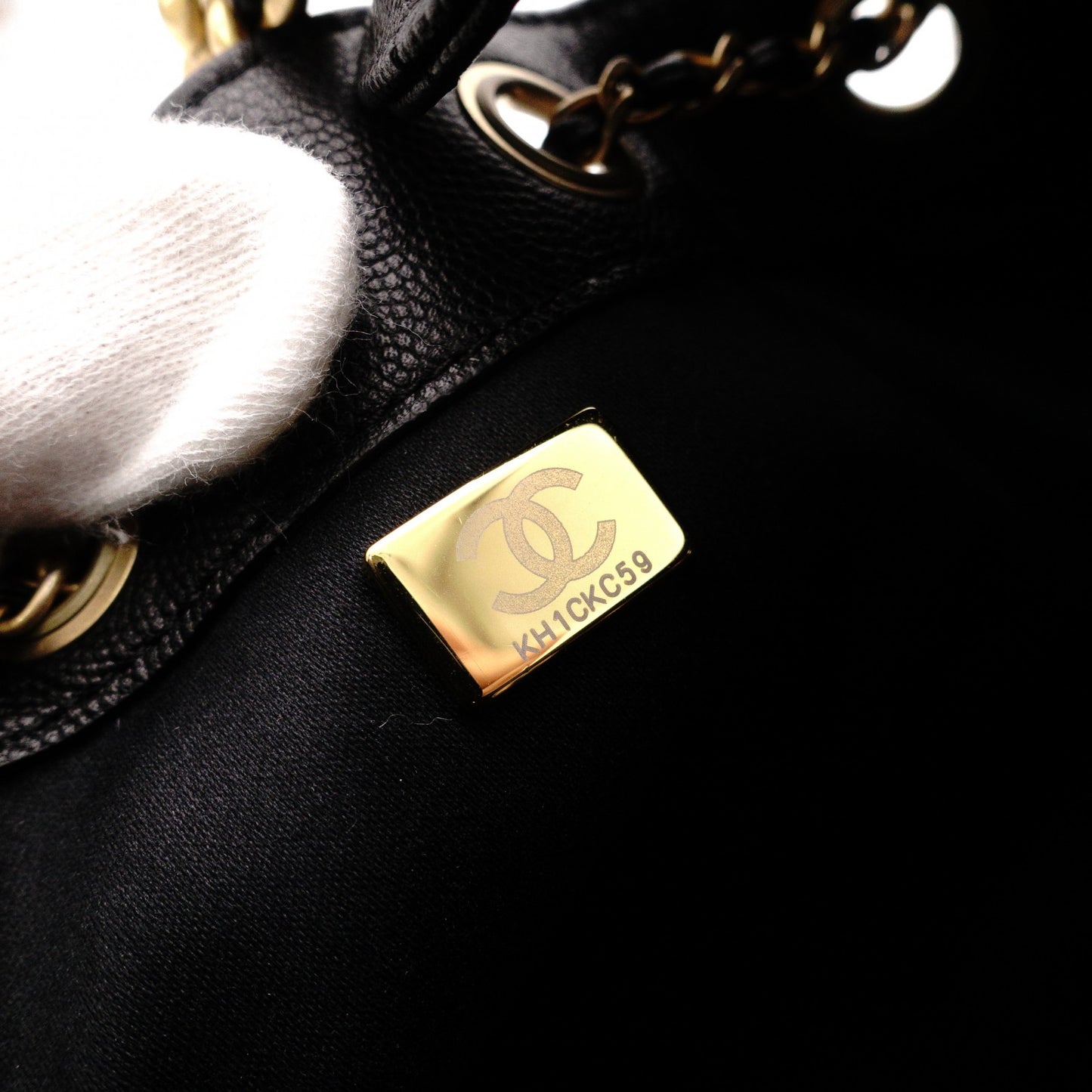 CHANEL Caviar Skin Chanel 25 Small Shoulder Bag, Leather, Black, Gold Hardware, IC Plate