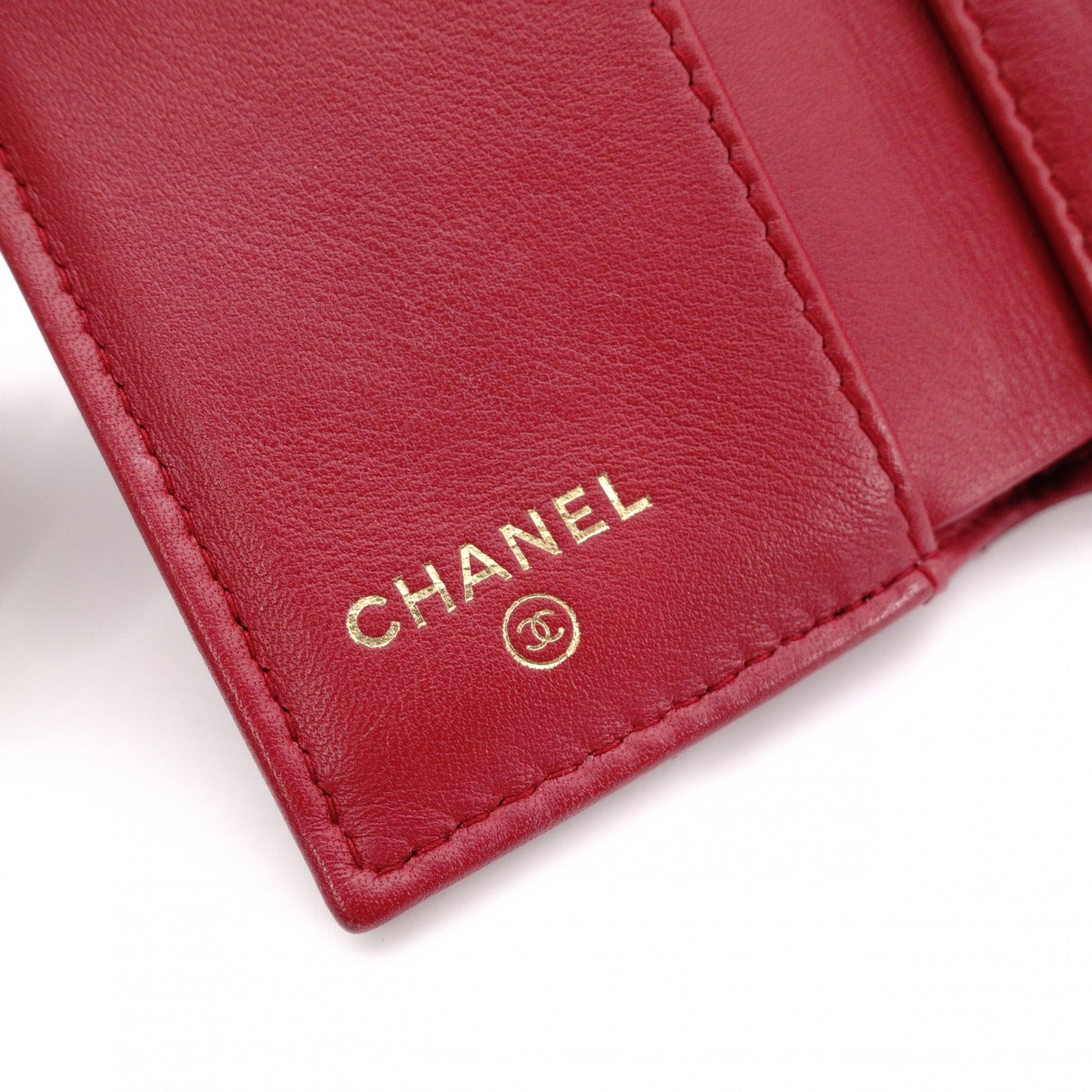CHANEL Boy Chanel Tri-fold Wallet, Leather, Red Lambskin, Gold Hardware