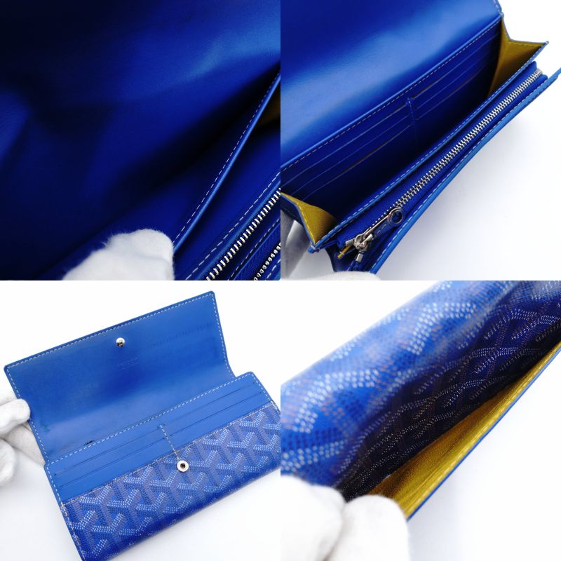 GOYARD Valenine Long Wallet Long Wallet Blue Logo Blue Leather Wallet 7-12-603