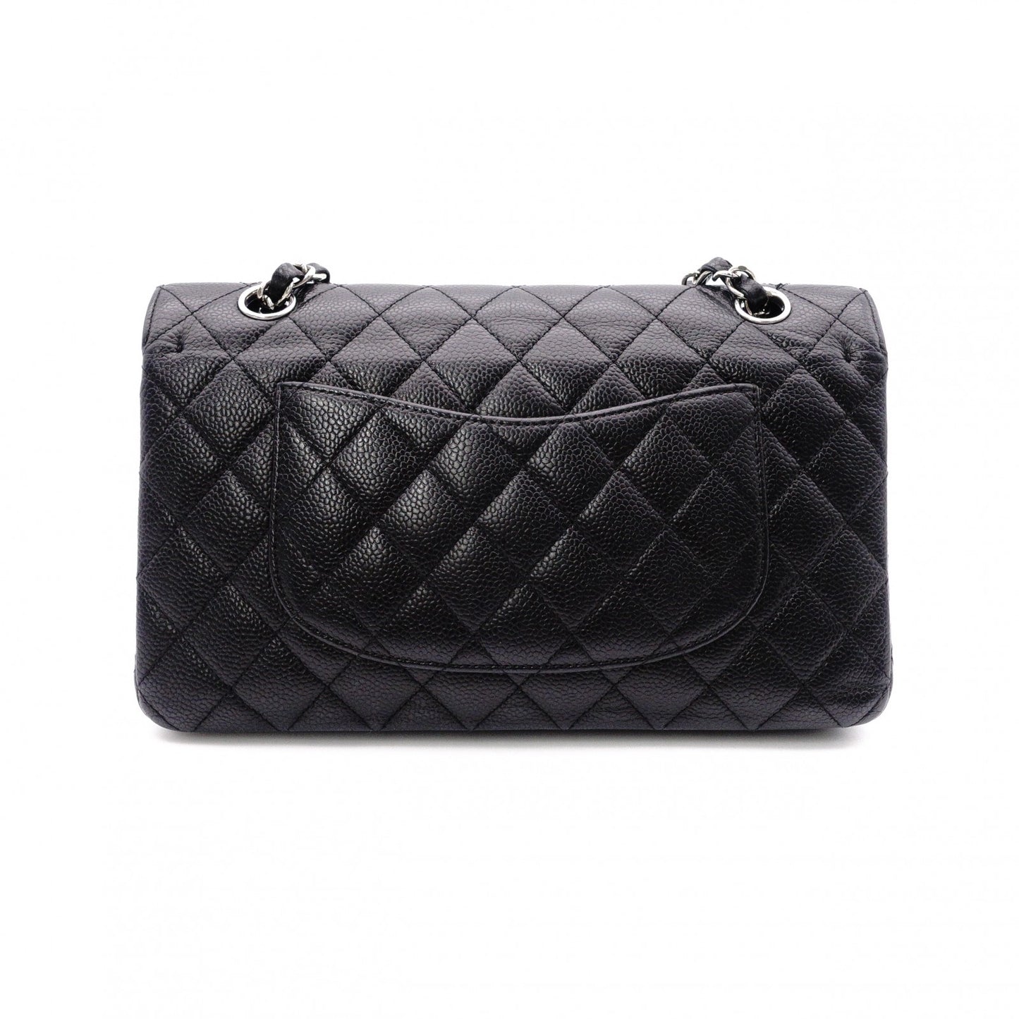 CHANEL Caviar Skin Classic W-Flap Shoulder Bag, Leather, Black, Silver Hardware