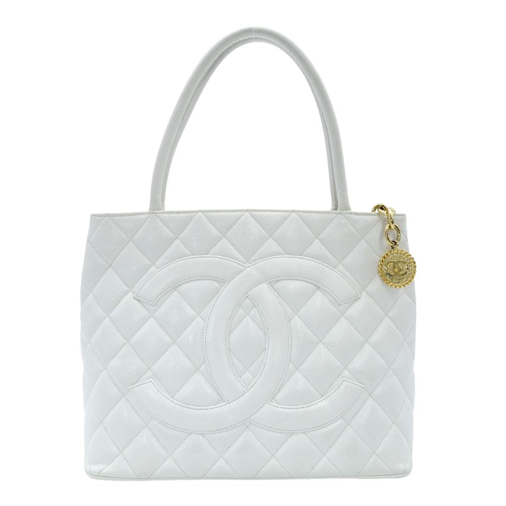 CHANEL Reissue Tote Bag Caviar Leather White Gold Hardware White Shoulder Tote Bag 7-10-240
