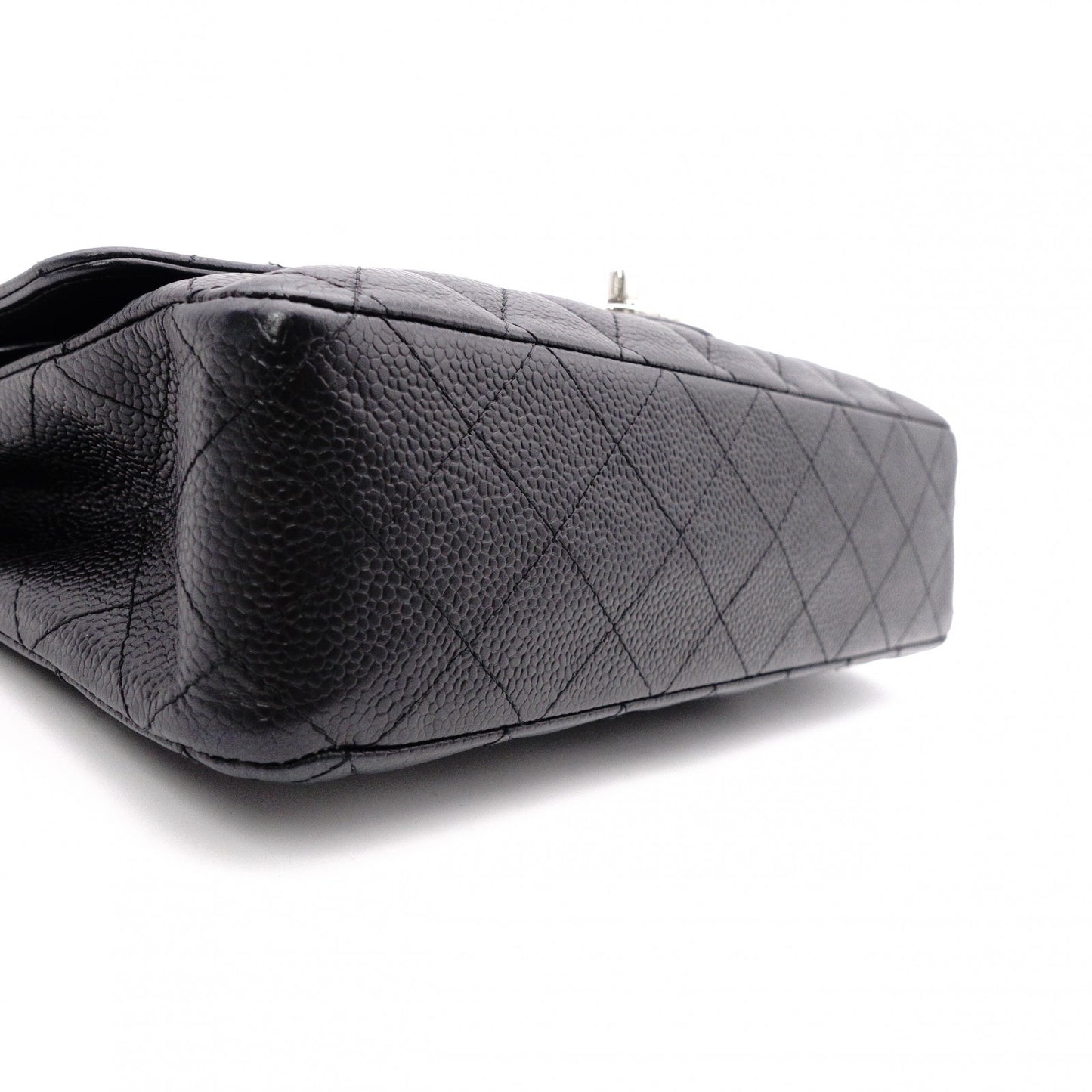 CHANEL Caviar Skin Classic W-Flap Shoulder Bag, Leather, Black, Silver Hardware