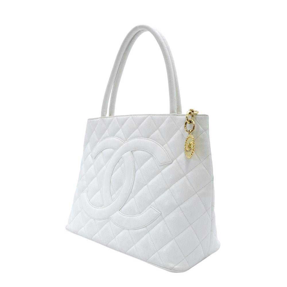 CHANEL Reissue Tote Bag Caviar Leather White Gold Hardware White Shoulder Tote Bag 7-10-240