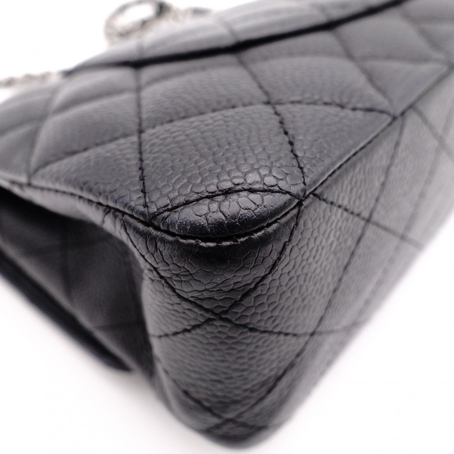 CHANEL Caviar Skin Classic W-Flap Shoulder Bag, Leather, Black, Silver Hardware