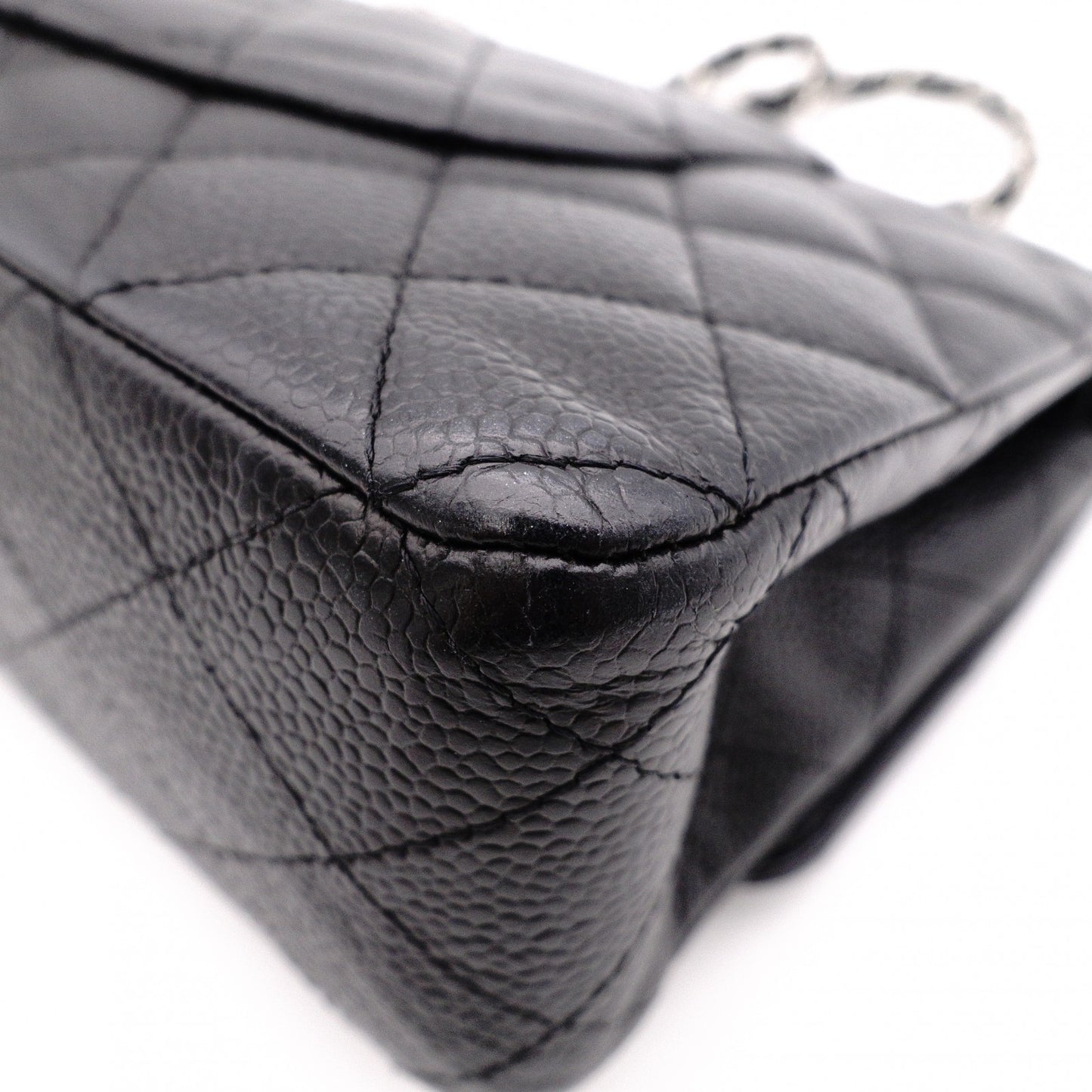 CHANEL Caviar Skin Classic W-Flap Shoulder Bag, Leather, Black, Silver Hardware