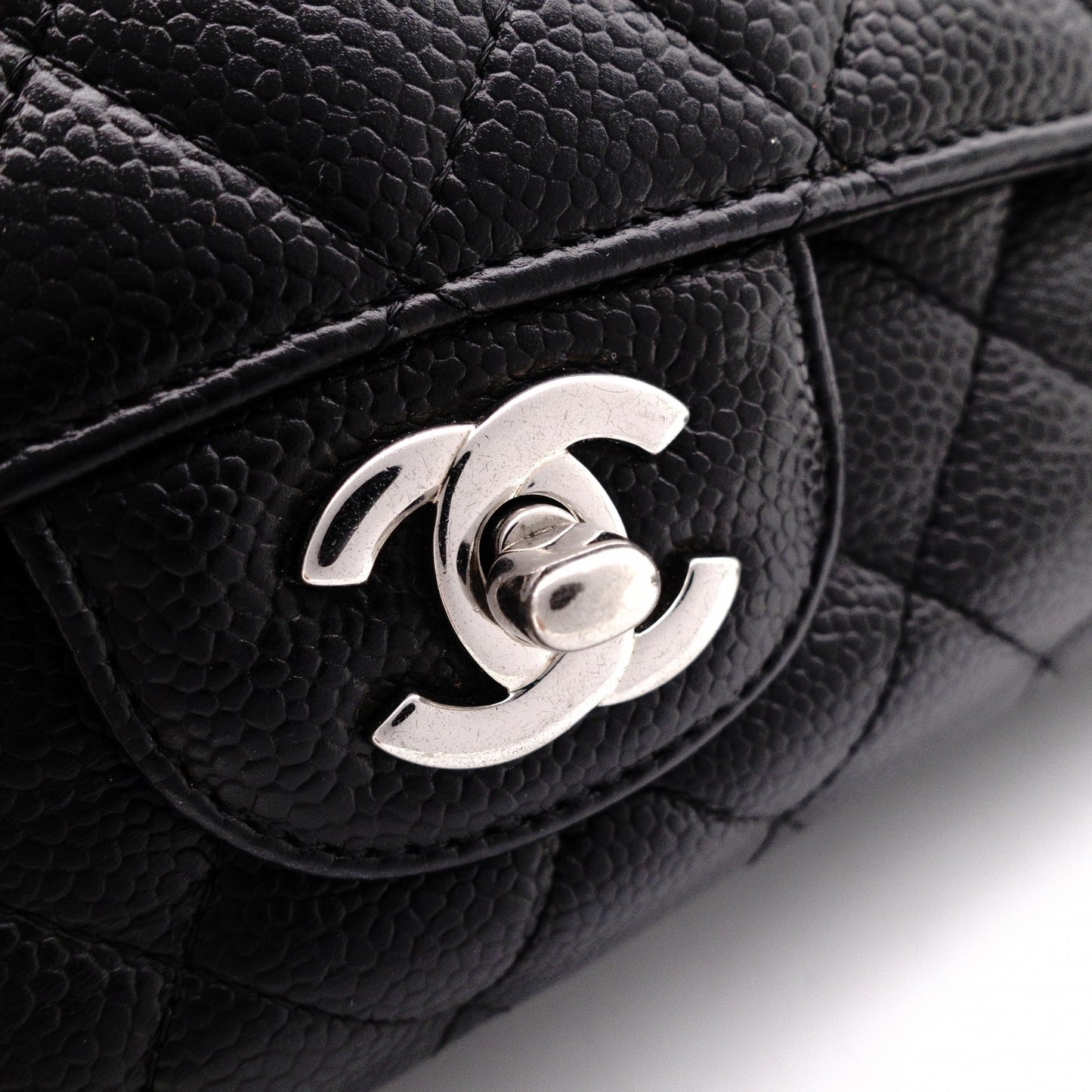 CHANEL Caviar Skin Classic W-Flap Shoulder Bag, Leather, Black, Silver Hardware