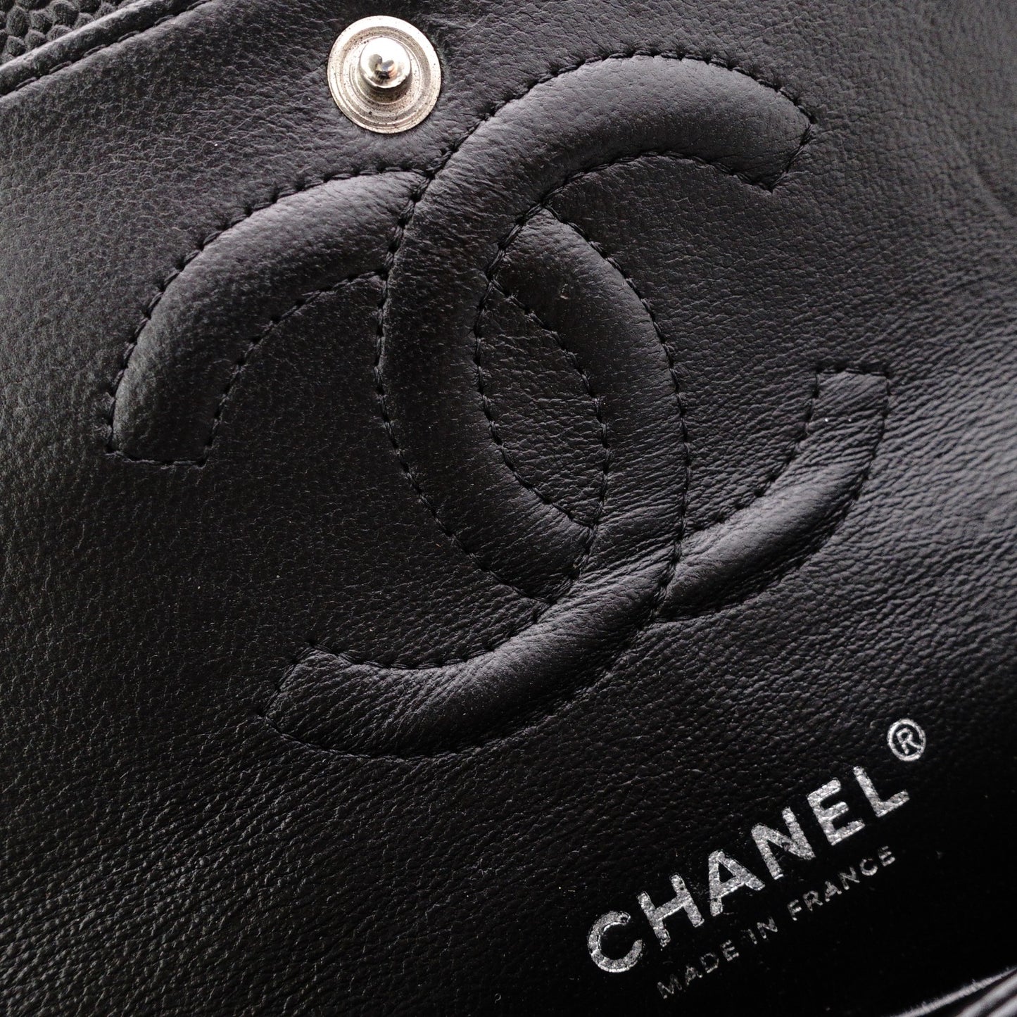 CHANEL Caviar Skin Classic W-Flap Shoulder Bag, Leather, Black, Silver Hardware