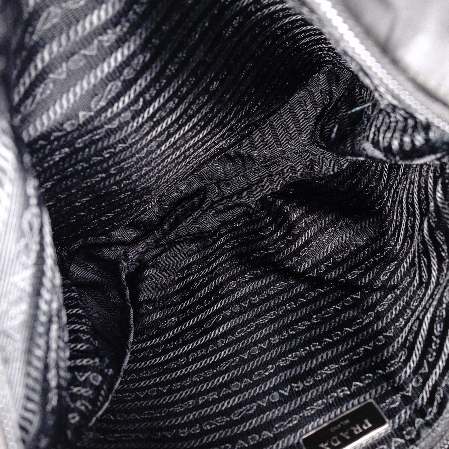 PRADA Shoulder Bag, Nylon, Black, Crossbody, Triangle Logo, Silver Hardware