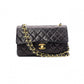 CHANEL Lambskin Classic W-Flap Shoulder Bag, Leather, Black, Gold Hardware