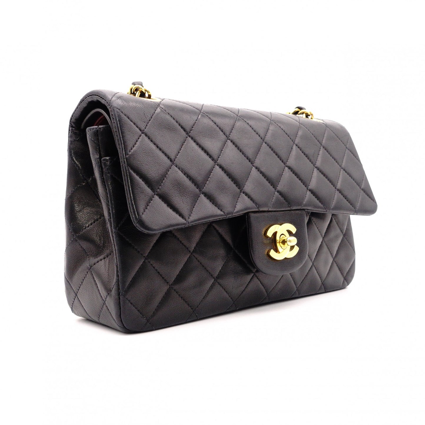 CHANEL Lambskin Classic W-Flap Shoulder Bag, Leather, Black, Gold Hardware