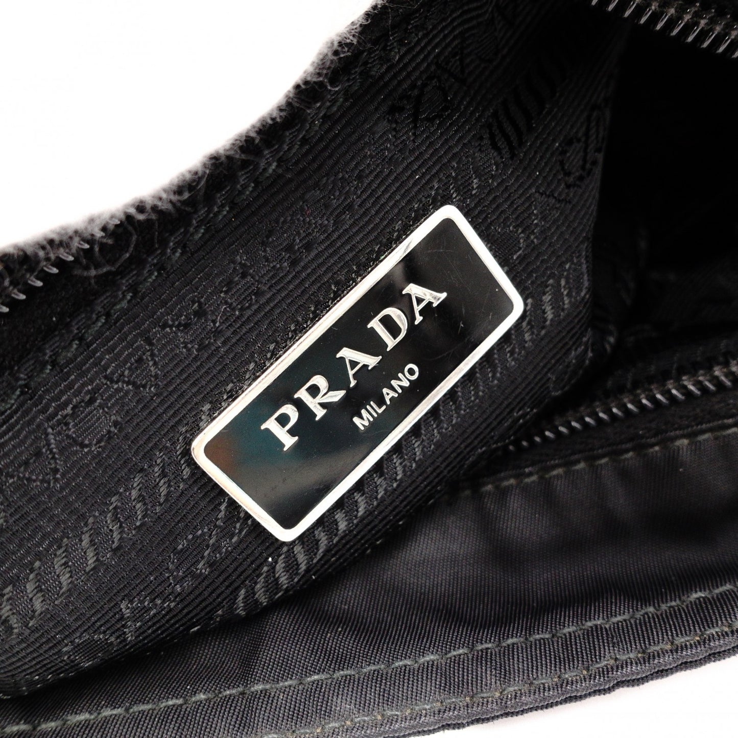 PRADA Shoulder Bag, Nylon, Black, Crossbody, Triangle Logo, Silver Hardware