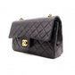 CHANEL Lambskin Classic W-Flap Shoulder Bag, Leather, Black, Gold Hardware