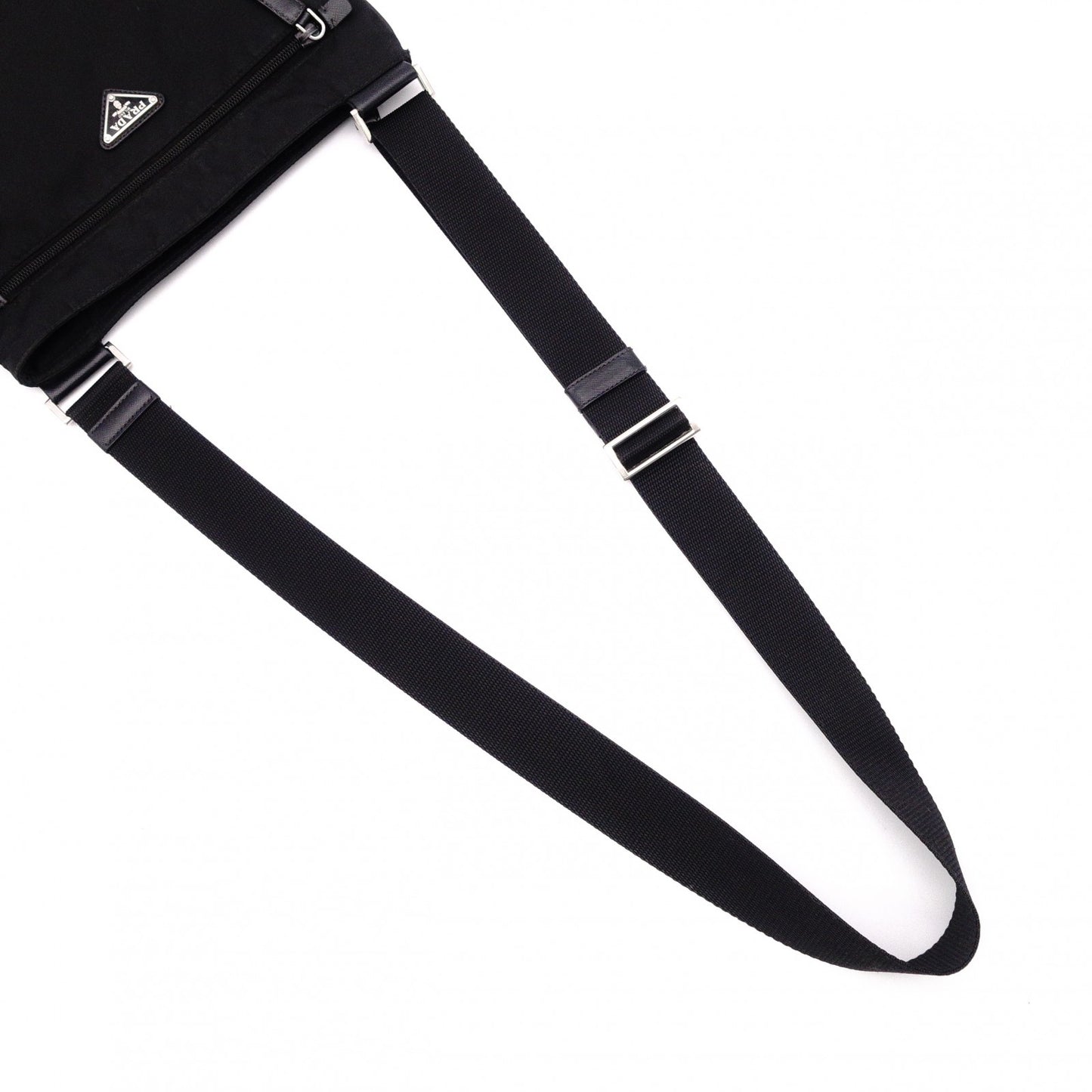 PRADA Shoulder Bag, Nylon, Black, Crossbody, Triangle Logo, Silver Hardware