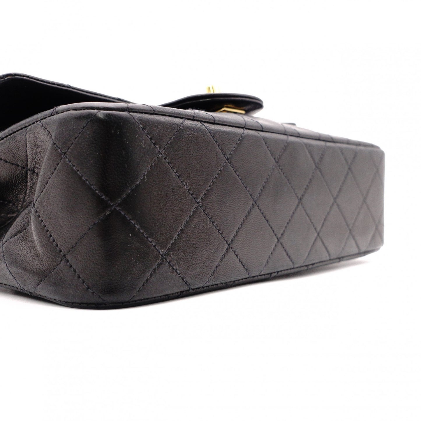 CHANEL Lambskin Classic W-Flap Shoulder Bag, Leather, Black, Gold Hardware